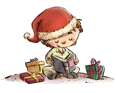 nio en navidad con libros